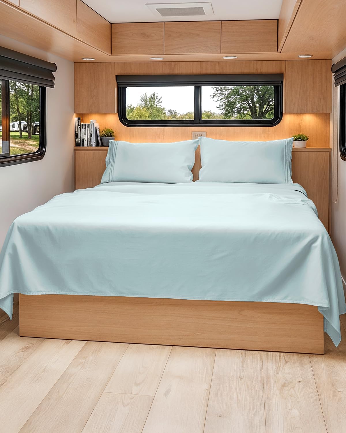 Short Queen Size 4 Piece Sheet Set - RV Short Queen, Soft, Breathable & Cooling Bed Sheets Set w/ Deep Pockets - Hotel Luxury Bedding for Women, Men, Kids, Teens, Boys & Girls - Oeko-Tex - Ice Blue