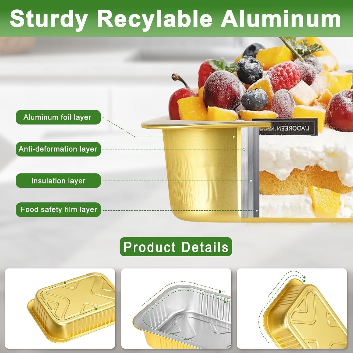 20 Pack 11" x 8" Heavy-Duty Gold Aluminum Foil Pans with Lids, 80oz –5LB Extra-Thick Disposable Tin Foil Food Containers with Lids for Cooking, Heating,Oven, Baking, Freezer & Food Storage