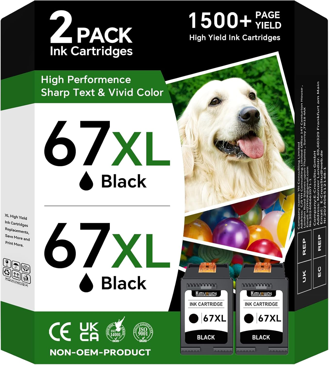 67XL Black Ink Cartridge Compatible for HP Ink 67 67XL High Yield Printer Ink for HP67 HP67XL Work for HP DeskJet 2855e 2755e 1255 4100 2800e 2755e 2700 4255e Envy Pro 6455 6485 6000 6055e (2 Pack)
