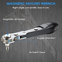 Vista 3 de Juego de 37 mini destornilladores de trinquete con puntas de acero S2 de 1/4 pulgadas, destornillador de ángulo recto de 90 grados, llave