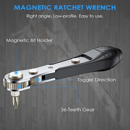 Miniatura 10 de Juego de 25 puntas de destornillador con puntas hexagonales de 14 pulgadas mecanizadas por CNC de acero S2, engranaje de 36 dientes reversible,