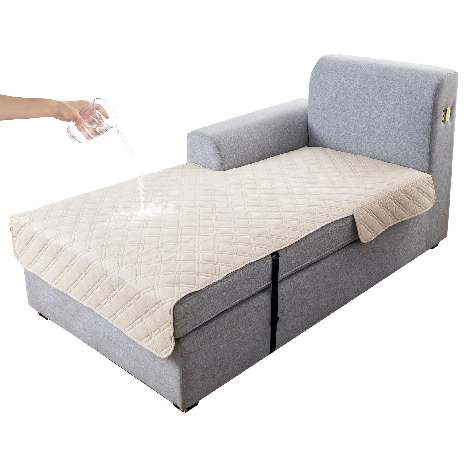Genina L Shape Couch Cover, Sectional Couch Chaise Covers, Waterproof Washable Sofa Covers for Left L Shape Chaise Lounge, Anti-Slip Sofa Slipcovers for Dogs Cats Pet Friendly(Beige)