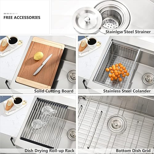 Miniatura 7 de Fregadero de acero inoxidable de 33 pulgadas, con delantal frontal de 33 x 22 pulgadas, estación de trabajo de acero inoxidable calibre 16,