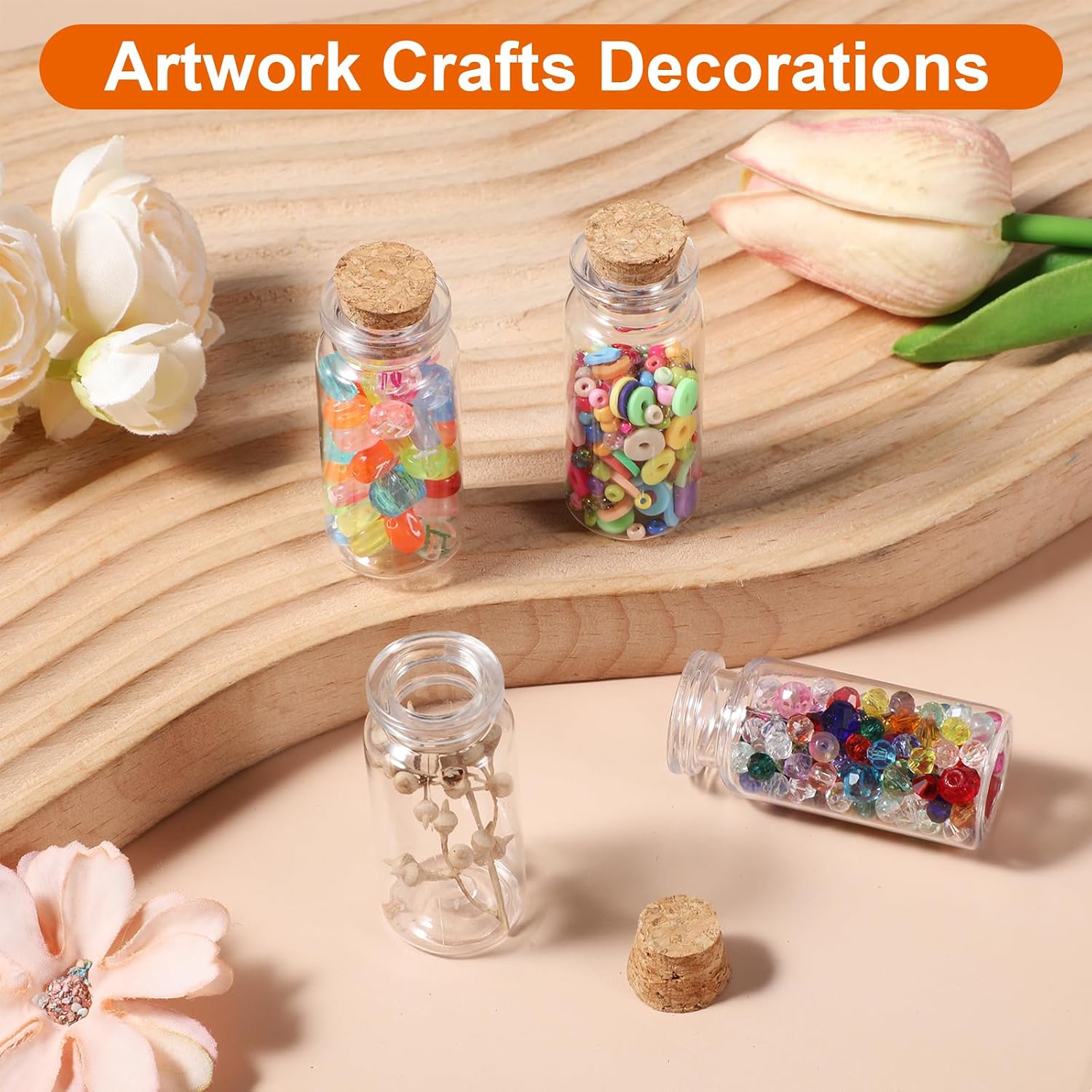 120 Pack 10ml Mini Plastic Bottles with Cork Stoppers, Small Empty Clear Plastic Jars for DIY Crafts, Wedding Favors, Spice & Sample Containers, Party Decor