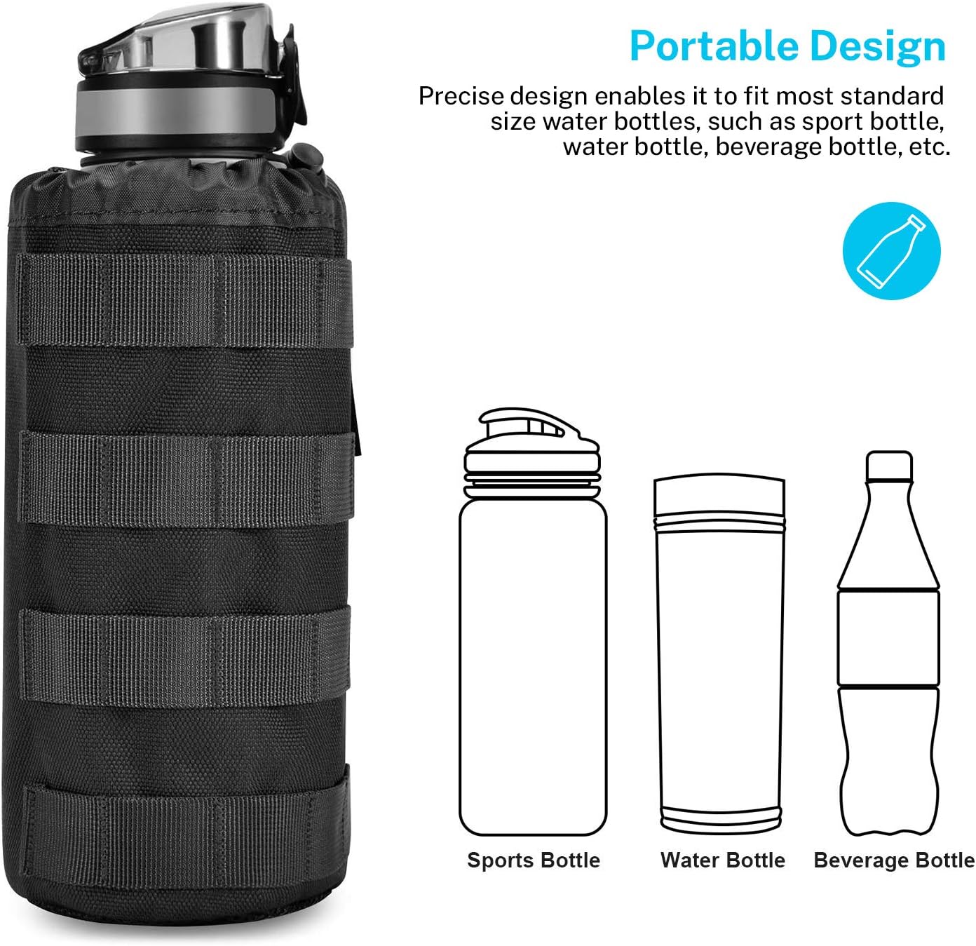 Gonex Tactical Military MOLLE Water Bottle Pouch, Drawstring Open Top & Mesh Bottom Travel Water Bottle Bag Tactical Hydration Carrier Black : Sports & Outdoors