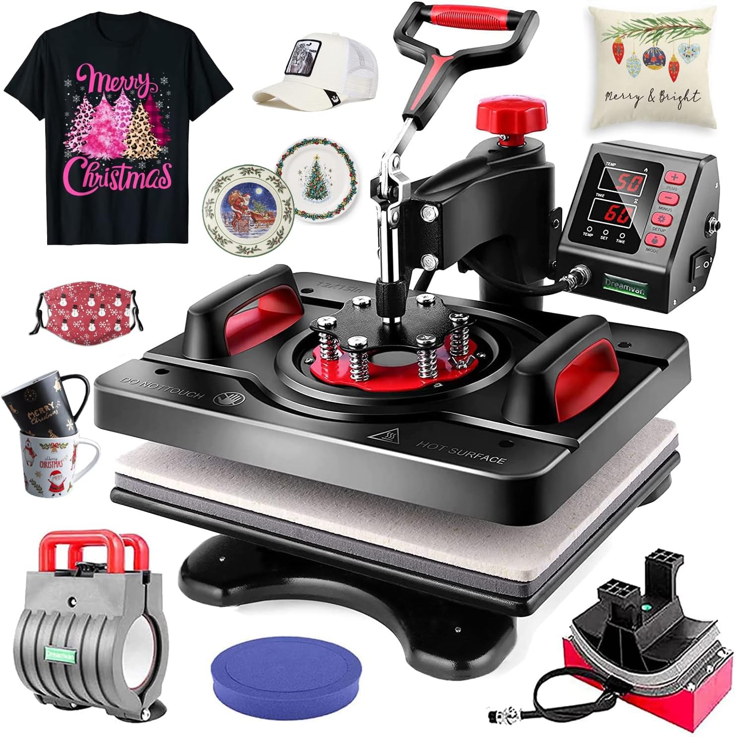 AKEYDIY Heat Press Machine 15 x 12 Inch T Shirt Press Machine 360-Degree Swing Away Digital Shirt Printing Press Machine Heat Transfer Sublimation for T Shirts Mugs Hat Plate Cap (8 in 1)