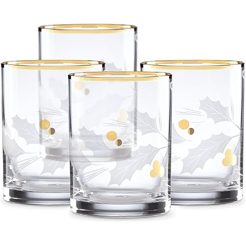 Lenox 886861 Holiday Gold 4-Piece Double Old Fashioned Set, Christmas Theme