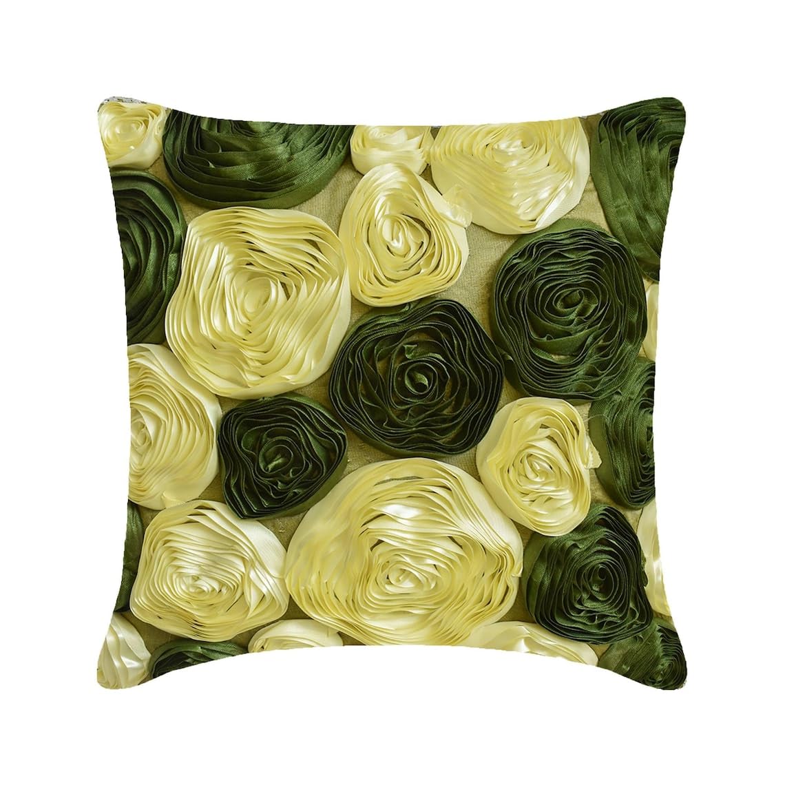 The HomeCentric Olive Green Euro Cushion Shams, 65x65 cm (26x26 inch) Euro Cushion, Botanical Ribbon Rose Flower Euro Cushion Shams, Silk Euro Sham, Floral Modern Euro - Vintage Olive Lover โ image 1
