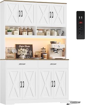 HOSTACK 75" Tall Kitchen Pantry Storage Cabinet, 45" W Hutch Cabinet, White