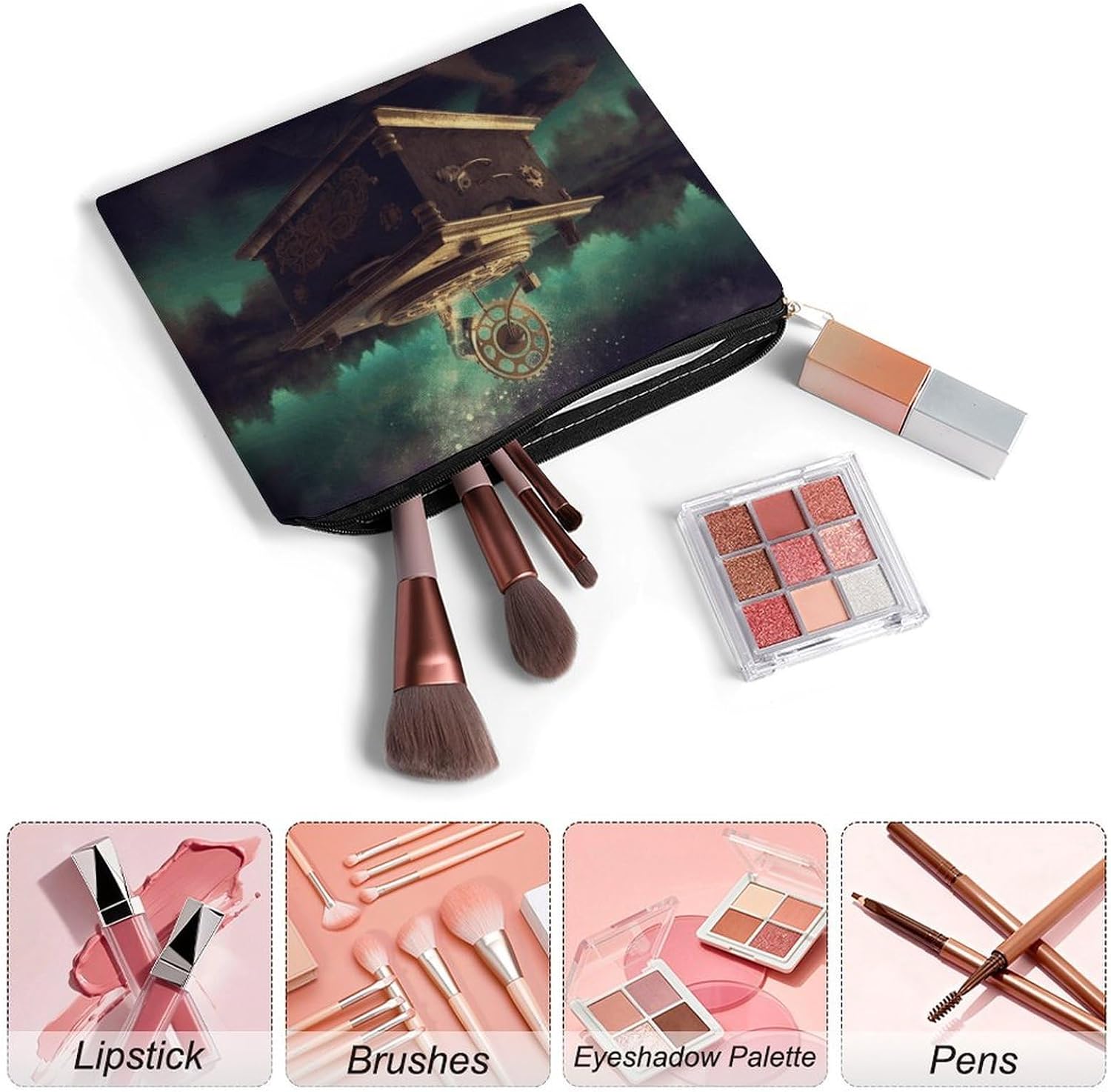 Dream Music Box Makeup Bag with Zipper Personalized Cosmetic Bag Pretty Design Travel Toiletry Bag Lightweight Storage Makeup Bag for Vacation Business Trips Daily Use image 3