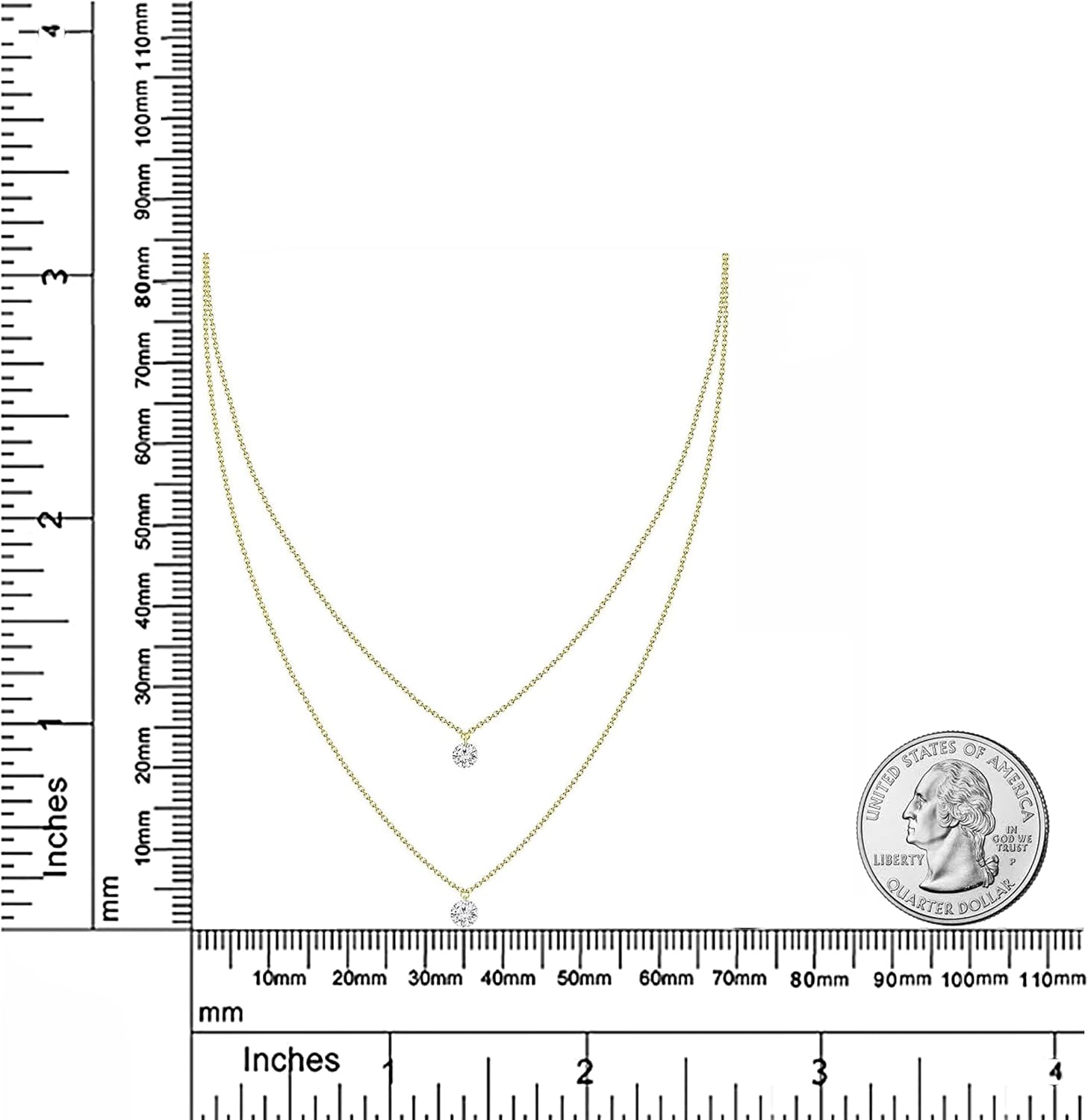 Womens 18K Yellow Gold & Diamond Double Strand Circle Necklace April Birthstone Month, Jewelry Gift For Her (IJ color and SI clarity)