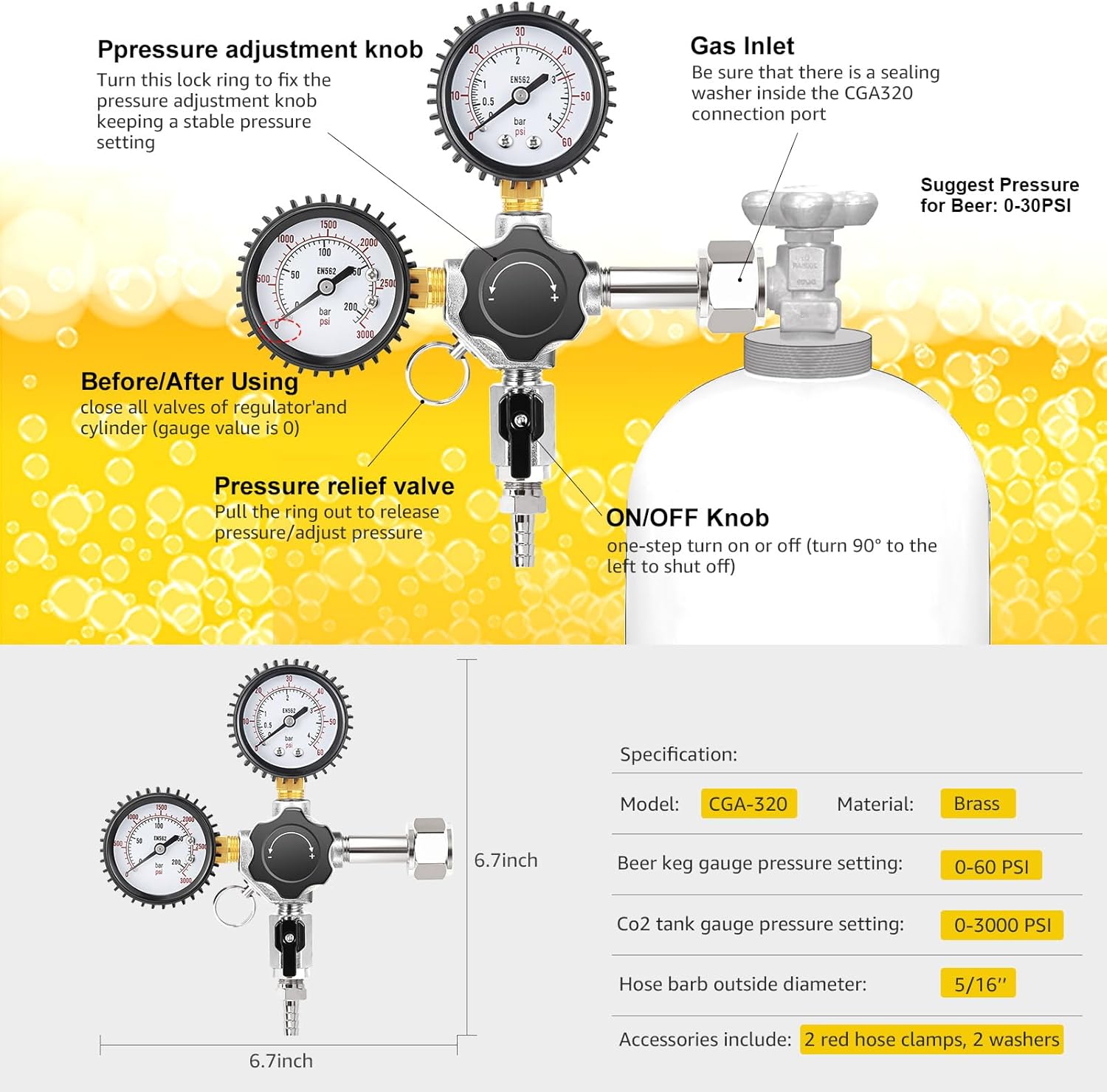 10FT Beer Line and Keg Co2 Regulator