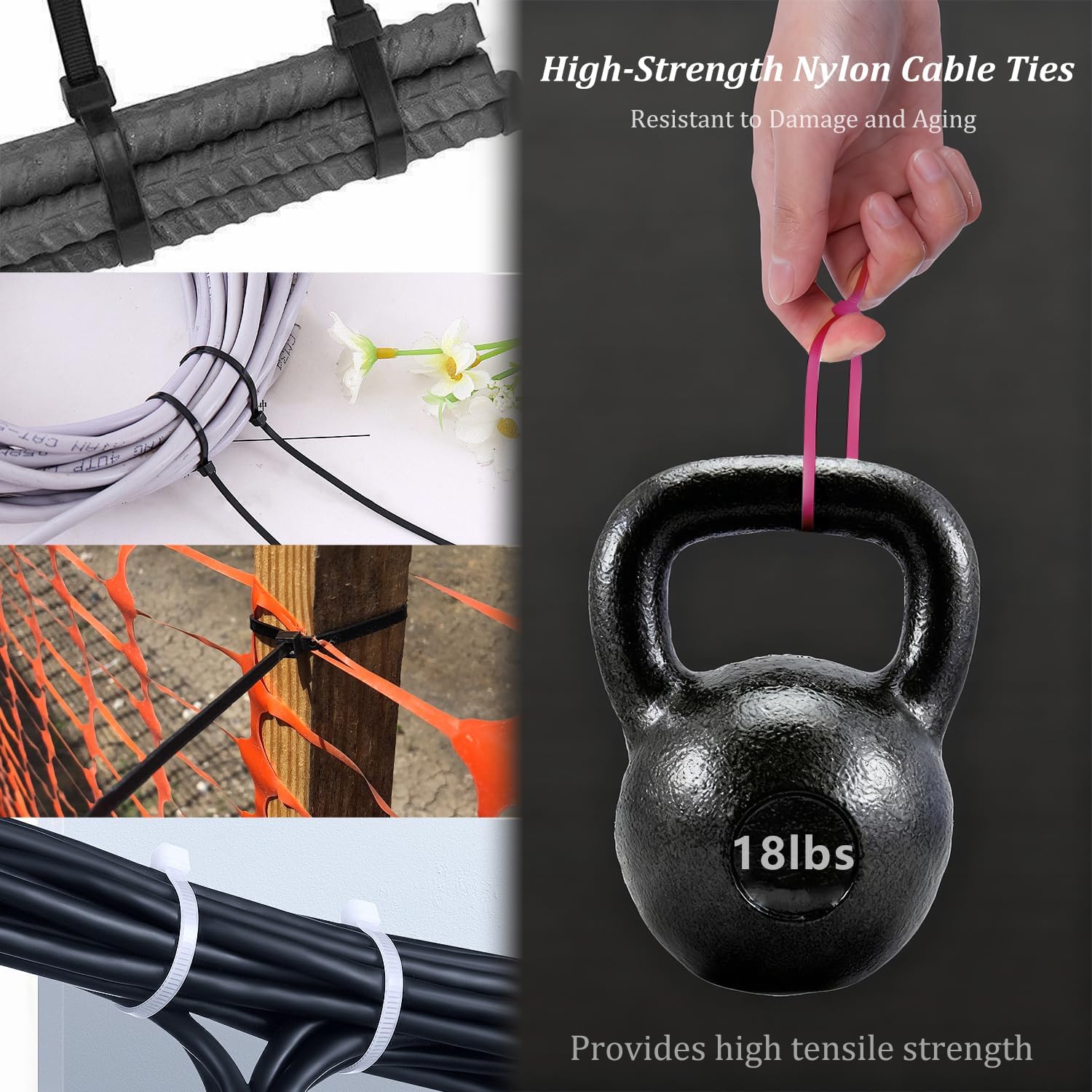 SYNTHORA 100pcs 8’’ Nylon Cable Ties, 18lb Strength,Industrial Strength Self-Locking Zip Tie for Electric Cabinets, Outdoor Garden Lawn Railing Fixing, Heat Resistant Durable Wire Tie (Pink)