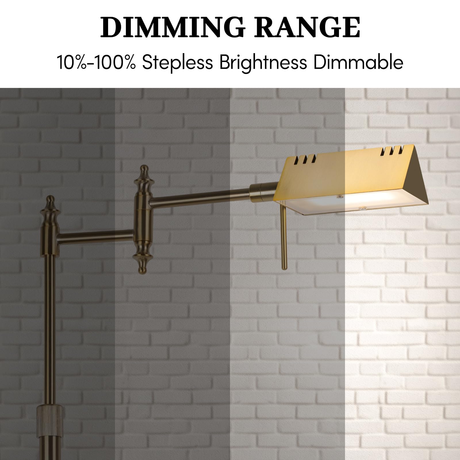 Lámpara de pie regulable de farmacia con control remoto, lámpara de pie de lectura LED dorada de 17 W con brazo oscilante de 360°, temperatura de 3 colores, lámpara de trabajo de pie ajustable en
