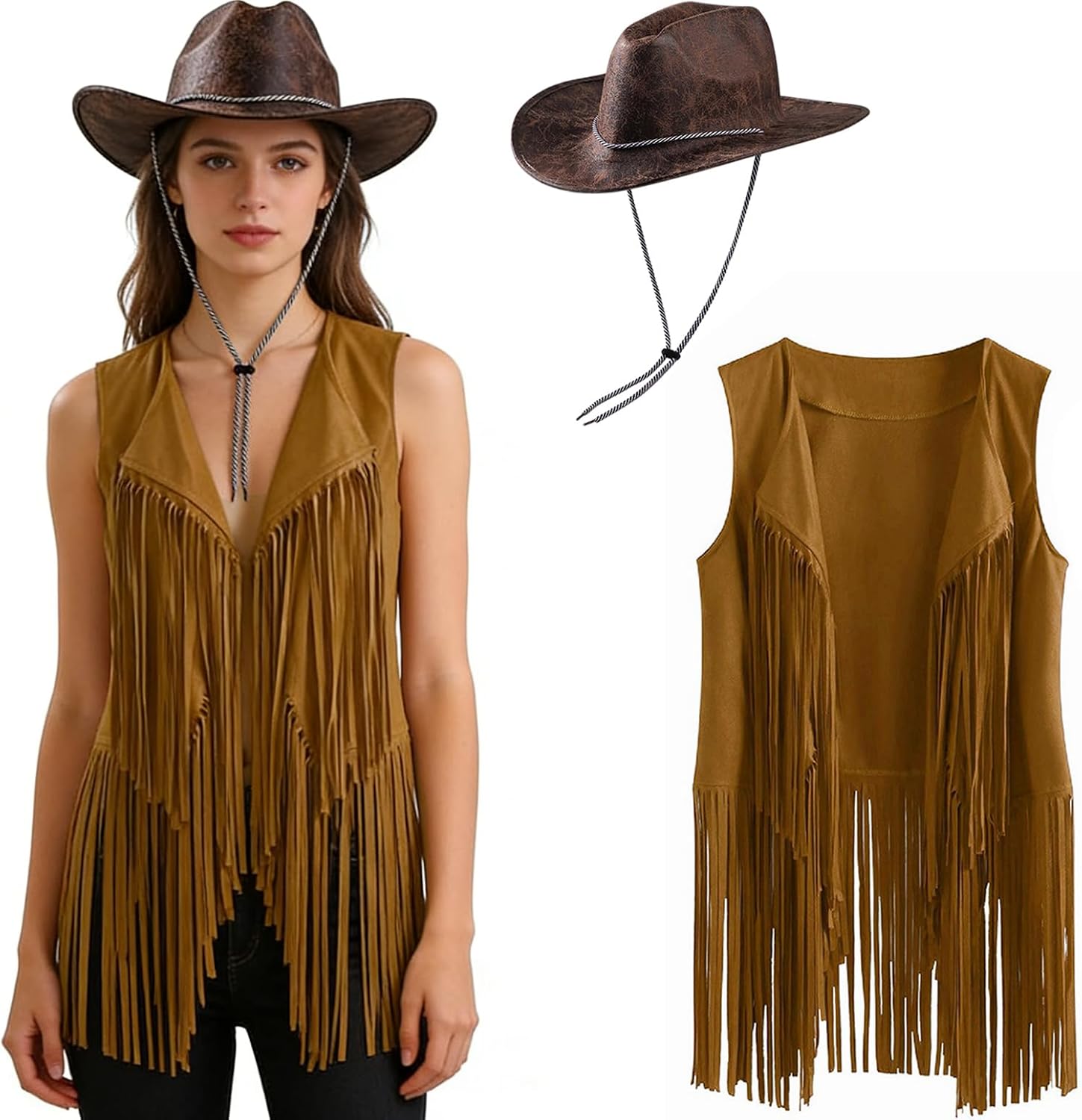 Abito Da Cowgirl In Pelle Scamosciata | Stile Vintage Con Frange E Mezza Zip – Maniche Lunghe Per Autunno/Inverno