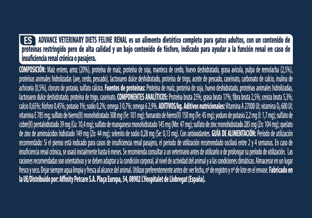 Advance Veterinary Diets Renal Failure, Pienso para Gatos con Insuficiencia renal crónica, 8kg, 1 unidad