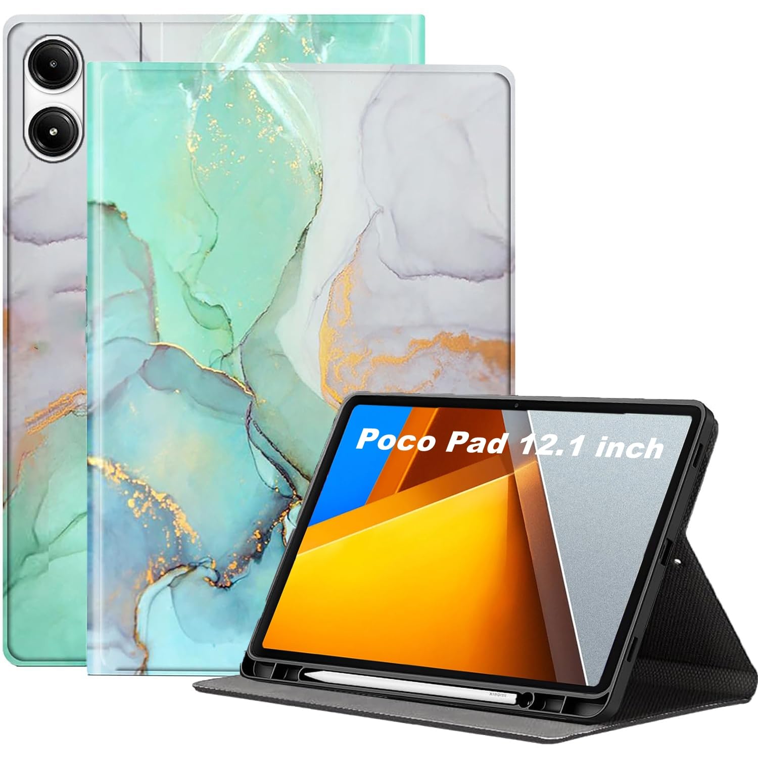 ProElite Book Cover Case for Poco Pad 12.1 inch Cover, Smart flip case Book Cover for Poco Pad 12.1 inch Tablet with Pen Holder [Support Auto Sleep Wake Feature], Marble Green (B0D94G2N2Q) Amazon Price History, Amazon Price Tracker