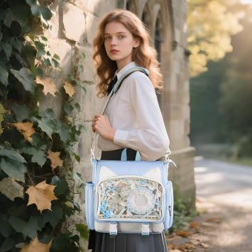 TINYAT Ita Bag Backpack for School Kawaii Pin Display Bag Aesthetic Cat Backpack Anime Cosplay Crossbody Messenger Bags Girls Women Student