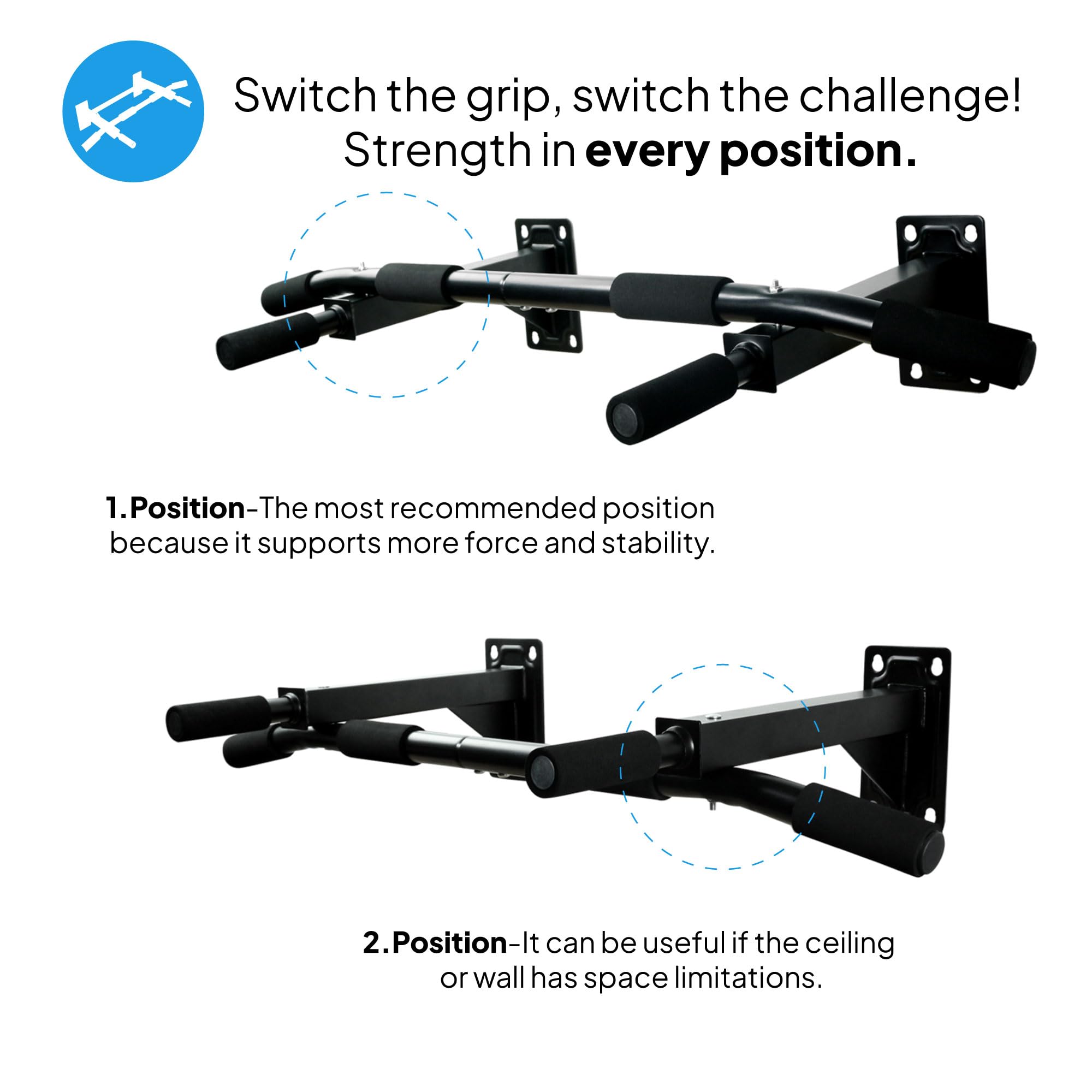 OcioDual Barra de Dominadas de Pared Elevación Pull Up Flexiones Dorsales Hasta 200Kg Gym Gimnasio para Hogar Casa Fija