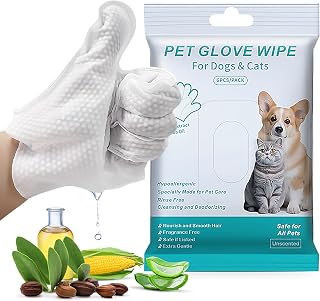 Pet Glove Wipes for Dogs Cats, Dog Cleaning Gloves, Dog Wipes Cleaning Deodorizing, Pet Wipes for Dogs Cats, Extra Thick, Unscented Rinse Free Nourish Fur Glove Wipes for Daily Care and Traveling-6pcs