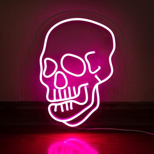Arte de pared de calavera rosa, decoración de letrero de neón de Halloween, decoración de pared con alimentación USB y batería, letrero de luz de disponible en Yaxa Peru