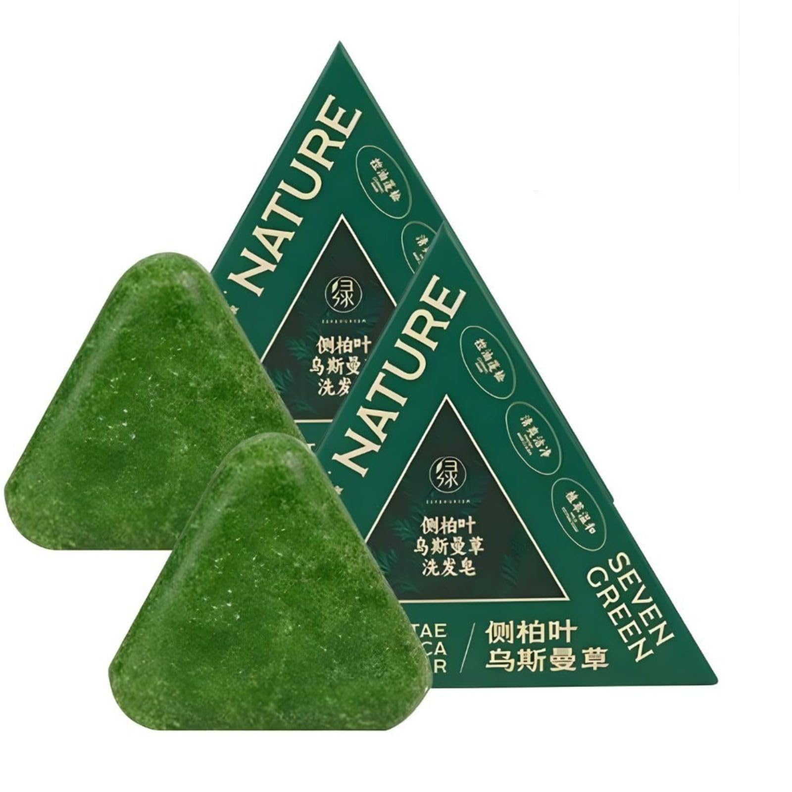 DR.KYLE Seven Green Nature Solid Shampoo Bar, Green, Triangle Shape, with Platycladus Orientalis and Rosemary (PACK OF 2)-image-18