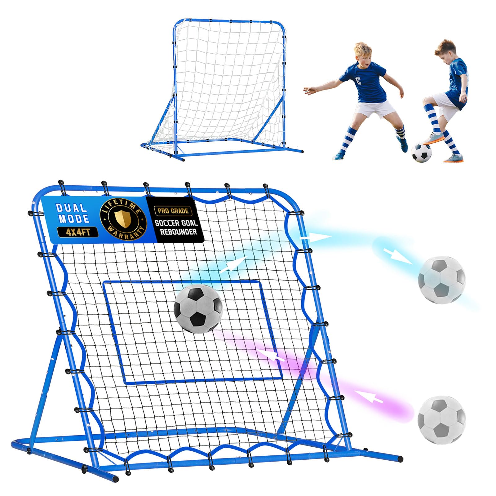 4x4FT Dual-mode Soccer Goal & Rebounder Net,Premium Durability for Intense Shooting Training,Quick-Switch Angle Soccer Training for Control,Passing Practice,Easy Setup Soccer Gifts for Kids Teen Adult-image-45