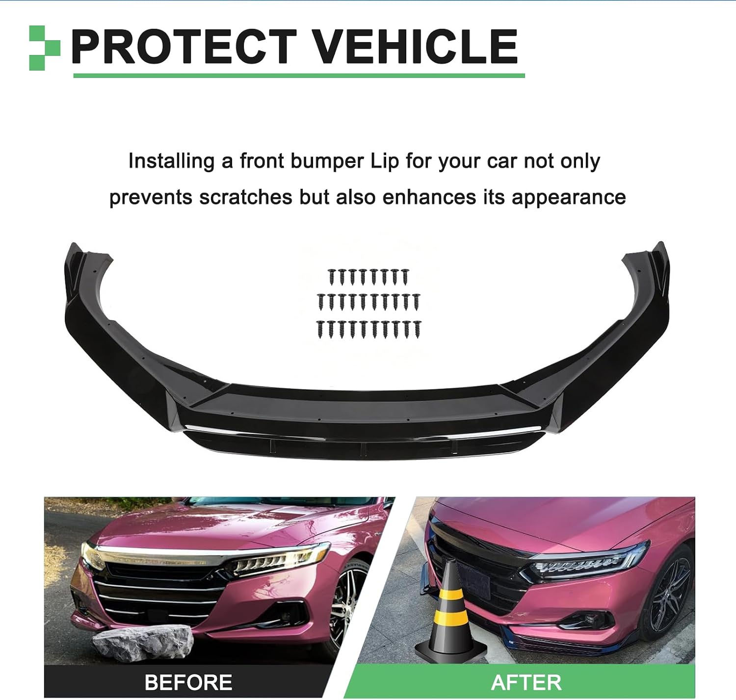 Gloss Black Front Bumper Lip for Honda Accord Sedan 2018 2019 2020