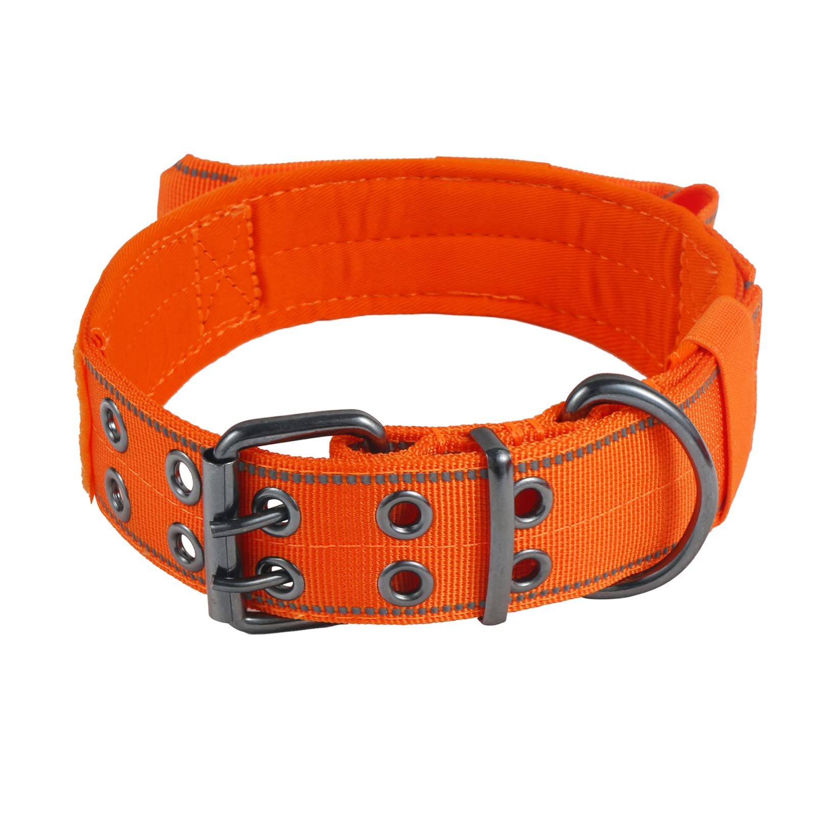 Reflective Dog Collar Heavy Duty Tactical with Control Handle and Metal Buckle for Dog Training(Medium, Orange)
