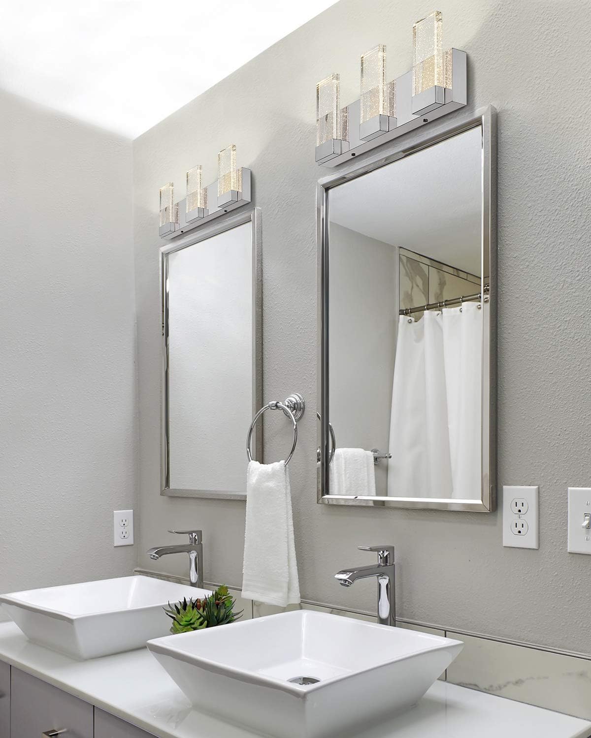 Black Friday 🔥 Ken & Ricky 3-Light Modern Vanity Light Fixture, 18.7 inch LED Wall Lamp with Crystal Bubble Glass in Polished Chrome Finish, Wall Sconce Lighting for Mirror Kitchen Bathroom