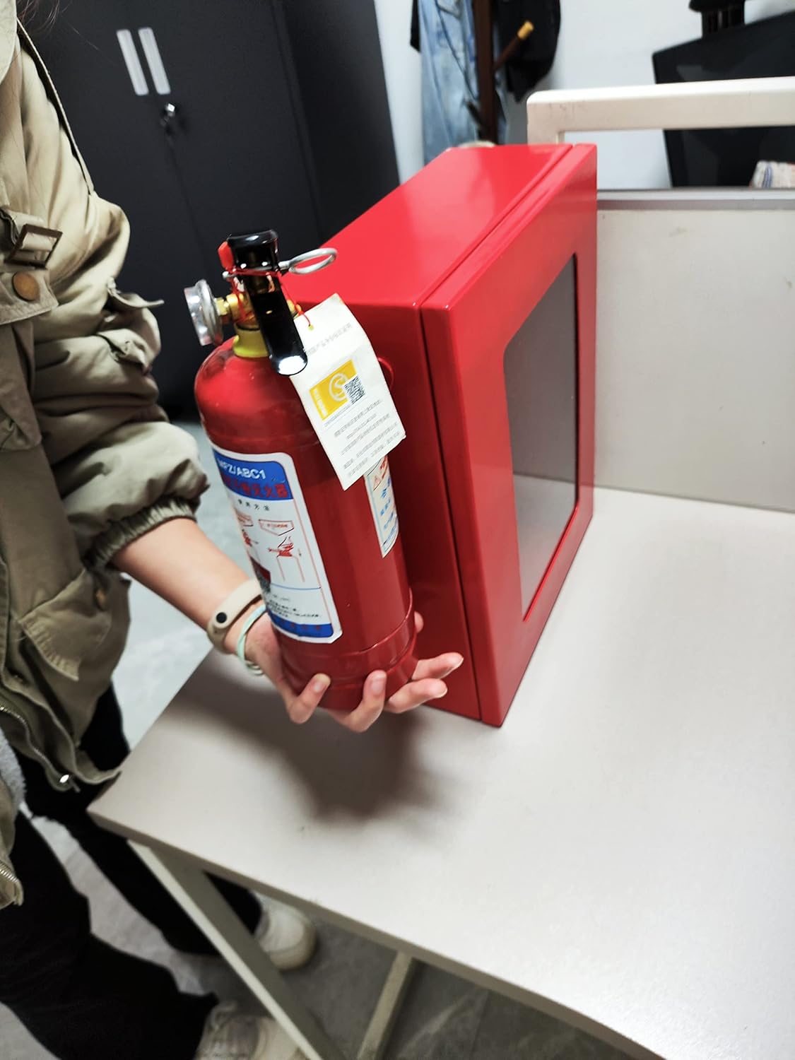 Cabinet for Fire Escape Ladder 2-Story Small | Box for Fire Rescue Stuff | Comes with Hooks for Fire Blanket and Fire Extinguisher - 14 * 11 * 5 inches | External Internal Storage for Emergency Ladder