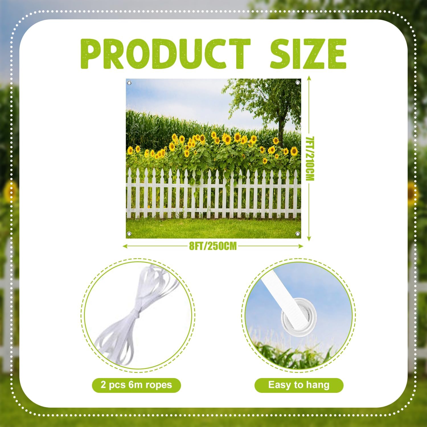 7x8ft Spring Countryside Fields Garage Door Decor Beautiful Sunflower Green Lawn Fence Natural Garden Landscape Garage Door Backdrop Outdoor Picnic Personal Portraits Photo Props