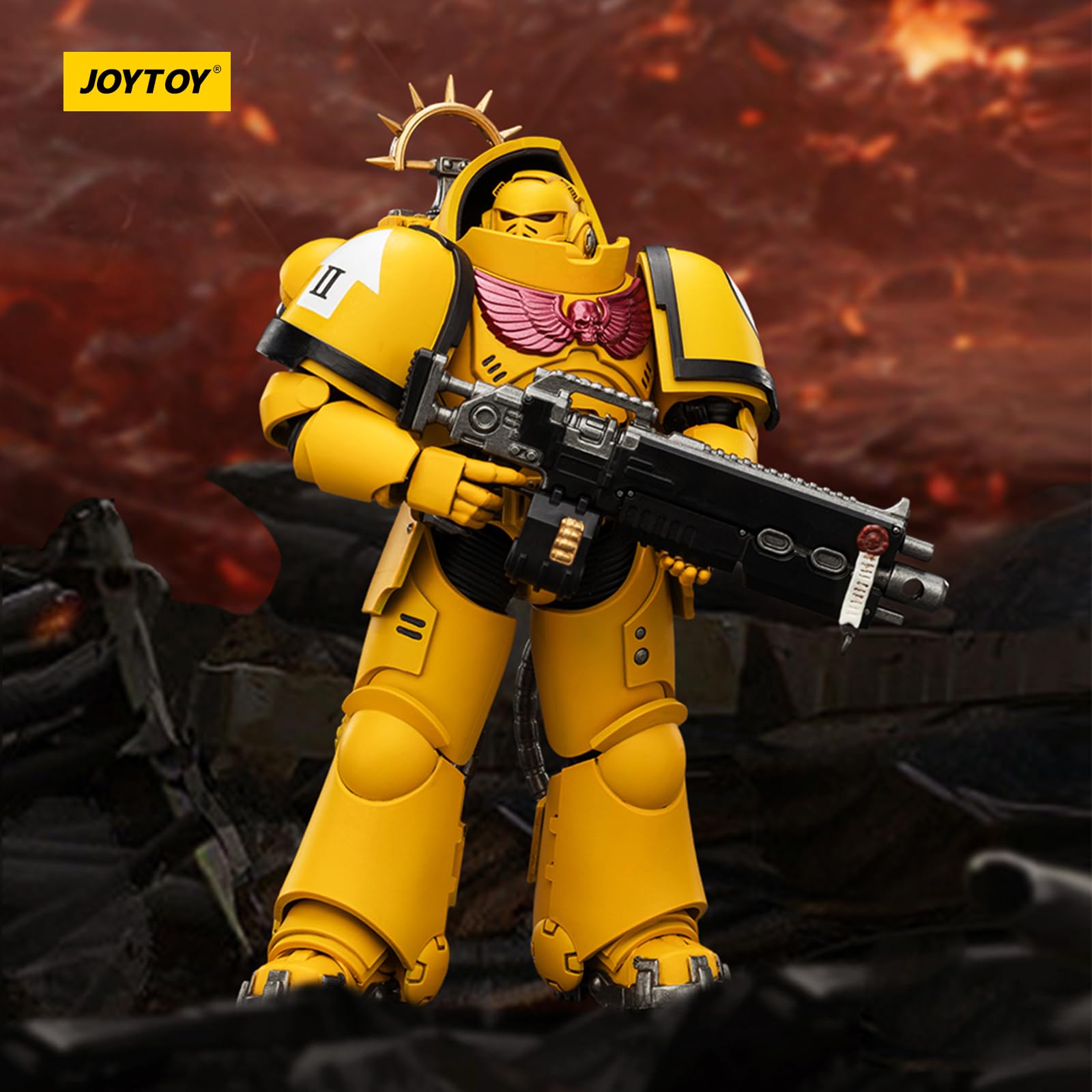 JOYTOY Warhammer 40k Space Marine 2, Game Edition Imperial Fists, intercesor pesado con rifle de perno pesado y pistola de perno 1/18, figura de acción para coleccionar y mostrar modelo