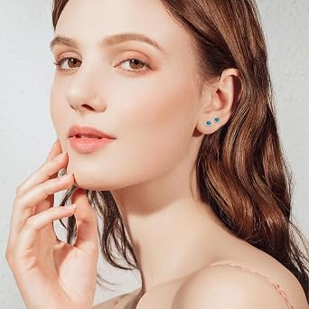 Natural Birthstone Stud Earrings for Women Teen Girls, Screw Back Tiny 3mm CZ Stud Flat Back Studs, Cartilage/Tragus/Second Hole Earrings