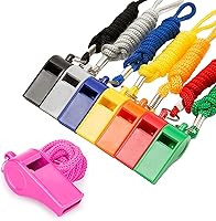 Hipat 8-Pack 120dB Loud Safety Whistles with Lanyards - Bright Colored Plastic for Coaches, Lifeguards, Sports & Survival