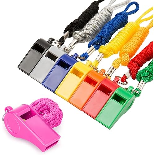 8-Pack Loud 120dB Safety Whistles with Lanyard - Bright Colored Plastic Emergency Whistles for Sports, Coaches, Lifeguards, Survival Kits & Outdoor Activities