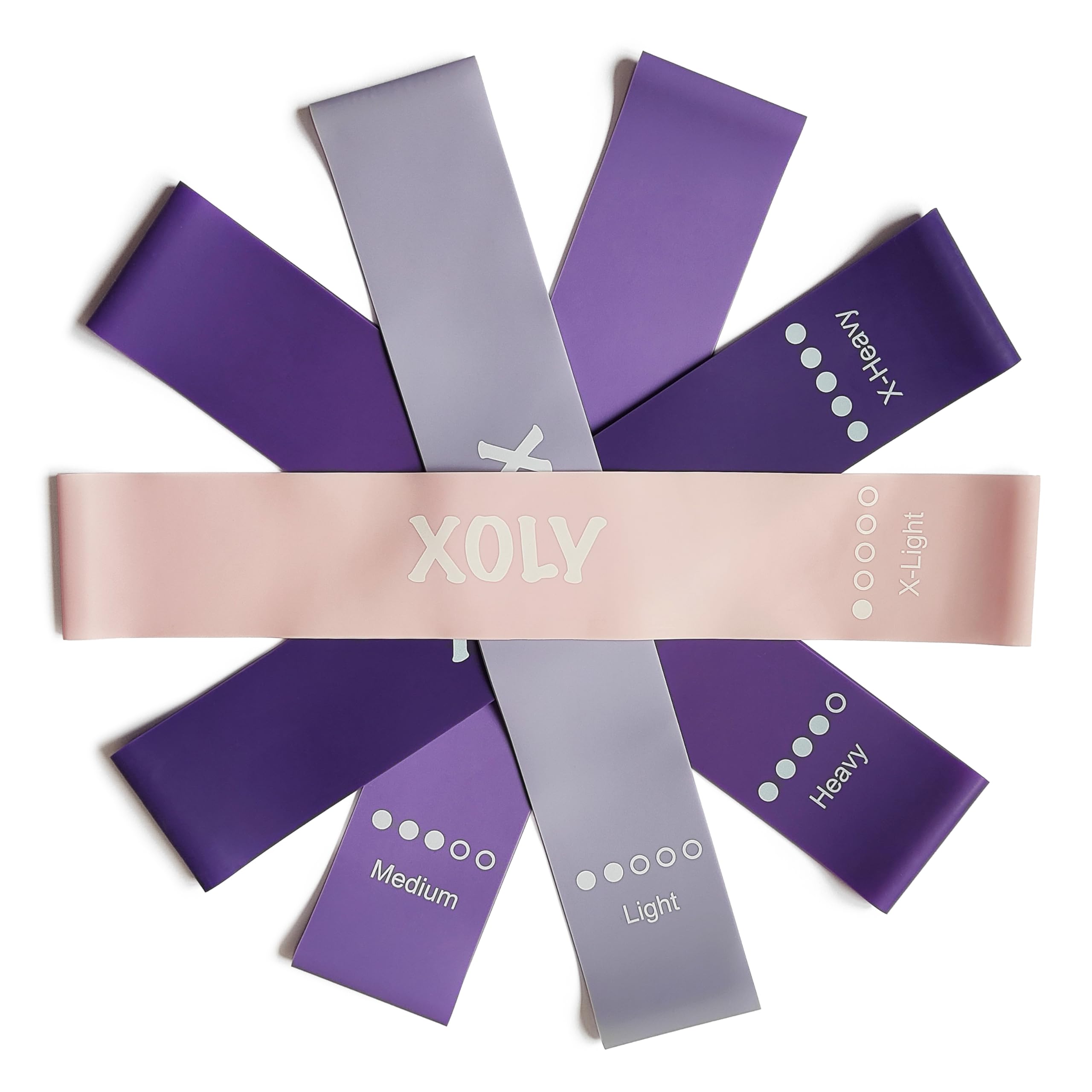 Resistance Bands By XOLY (Set of 5) Skin-Friendly Resistance Fitness Exercise Loop Bands with 5 Levels-Carrying Bag Included-Ideal for Home, Gym, Yoga, Training (Purple)