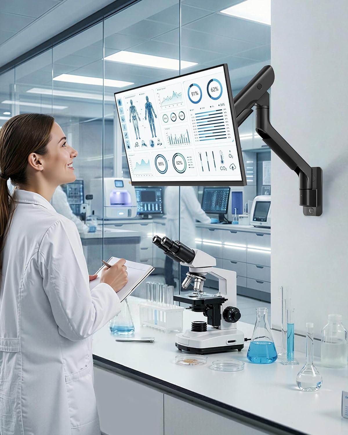 monTEK Heavy-Duty Single Monitor Wall Mount for 17-57” Ultrawide Screens up to 59.4lbs, Premium Aluminum Wall Mount Monitor Arm with Full Motion Adjustment, Pneumatic Lift, Max VESA 100x100