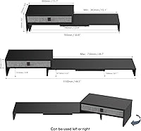 Vista 5 de Fenge - Soporte elevador para monitor de computadora con cajón para 2 o 3 monitores, soporte de escritorio ajustable en longitud y ángulo para Negro