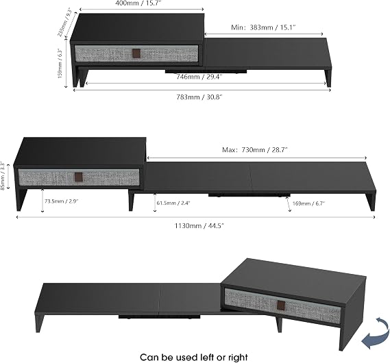 Fenge Triple Monitor Stand with Srorage Drawer, Adjustable Length and Angle