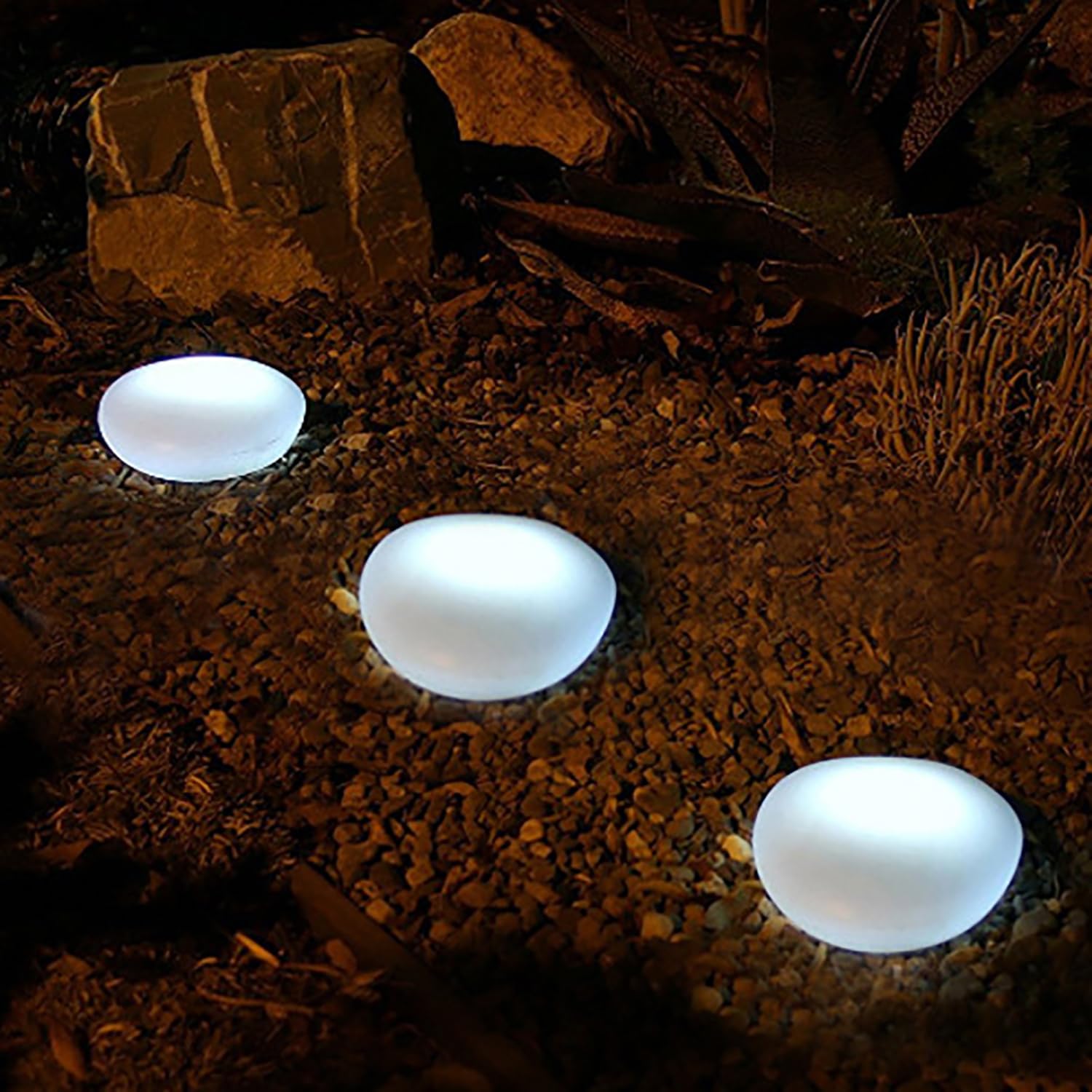 AMZSTAR Solar Pebble Light – 2 Pack Waterproof LED Garden Stone Lamp, Auto-On At Dusk, Ground Spike, White Glow For Yard Path Patio