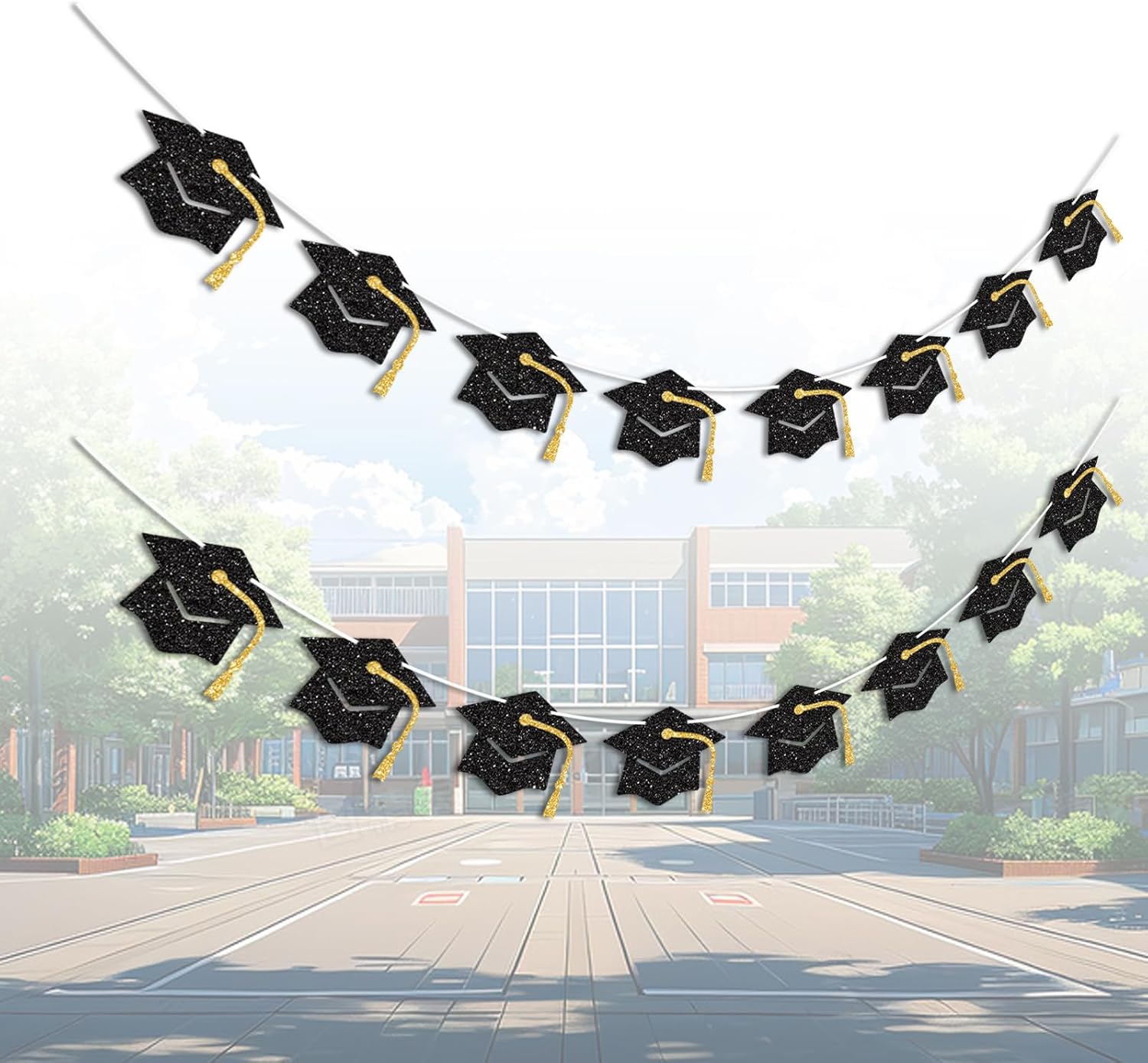 Graduation Decorations Class of 2026 Black and Gold Graduation Banner Glitter Pre-strung Grad Cap Banner for 2026 Grad Decor Party Supplies - Image 6