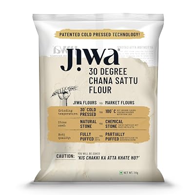 Jiwa 30 Degree Chana Sattu Flour/Atta | Patented Cold Pressed Flour | Slow Ground | Roasted Bengal Gram Atta | High Prot
