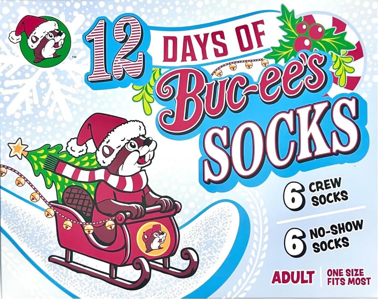 Amazon.com: Buc-ee's 12 Days of Christmas Socks, Adult One Size Fits Most,  6 Crew and 6 No-Show Pairs 2025 : Clothing, Shoes & Jewelry