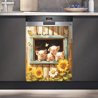 Farm Pig Dishwasher Cover Magnetic Decal, Farmhouse Dishwasher Sticker, Magnetic Dishwasher Door Cover, Appliance Front Panel Magnetic Cover, Fridge Removable Magnet Covers, 23''x 17''