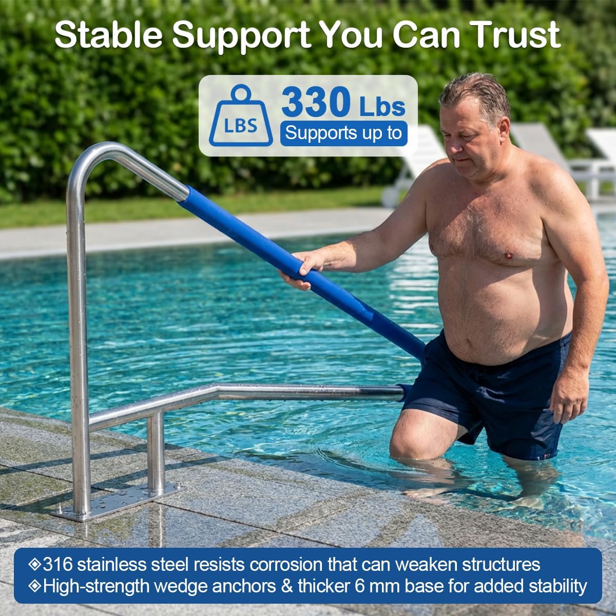 Abimars Pool Handrails for Inground Pools, 316 Stainless Steel Mirror-Polished Removable Pool Railings, Marine-Grade Rust-Resistant Safety Hand Rails Supporting Up to 330 lbs