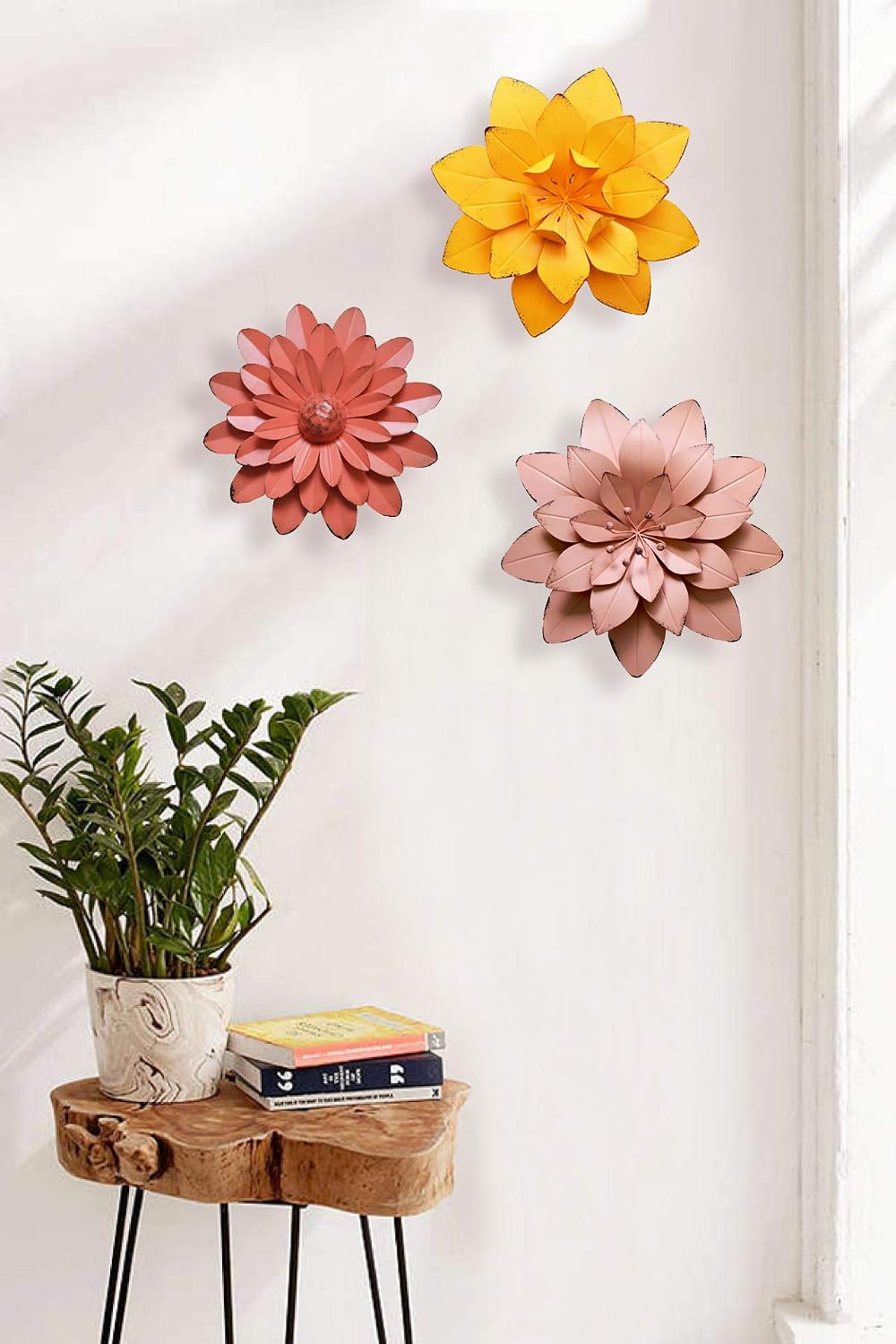 GIFTME 5 Coral Orange Multiple Layer Flower Metal Wall Art Decor(10X2 inch)