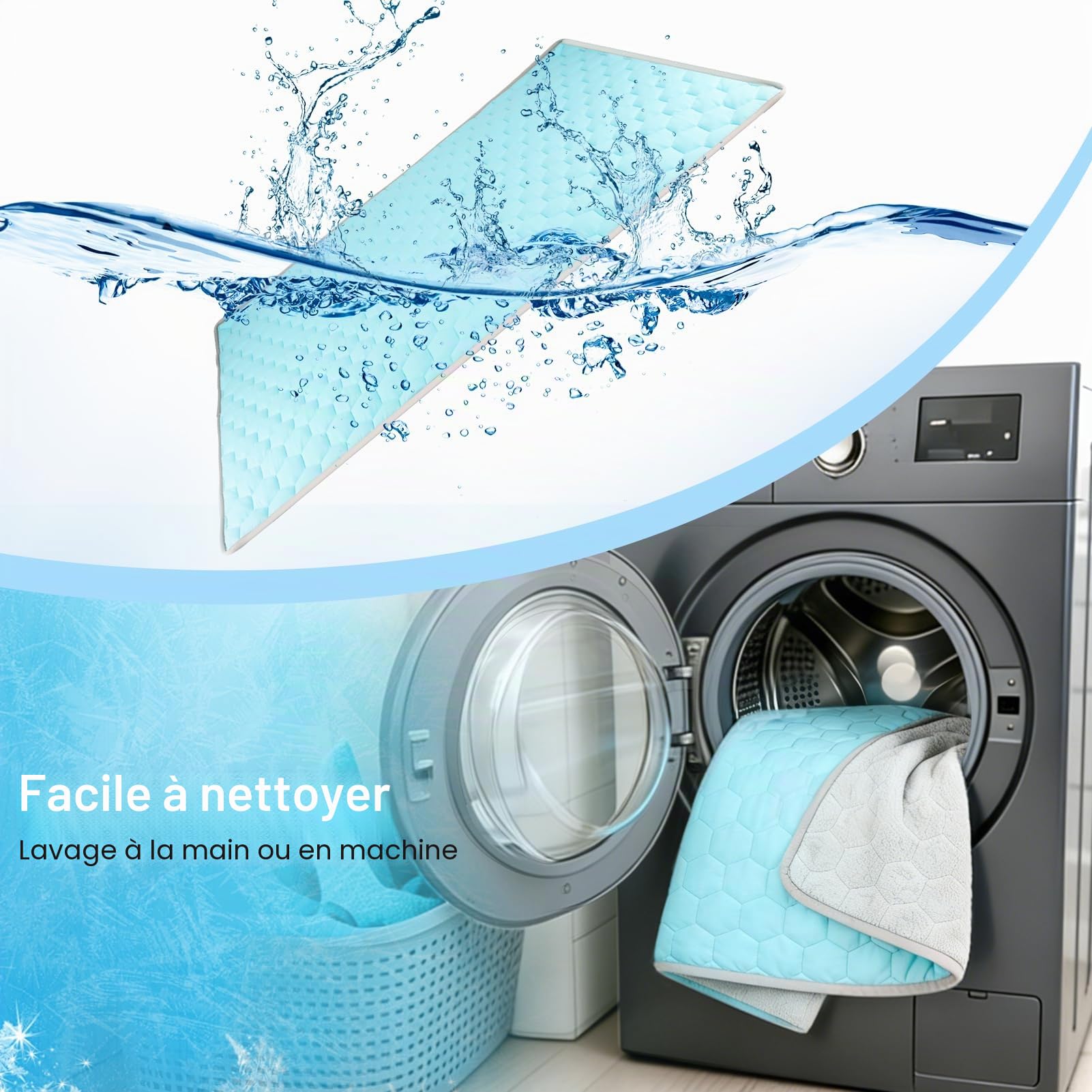 Vivifying Tapis rafraîchissant Chien 152 x 101 cm, Couverture Chien imperméable réversible en Soie glacée & Velours, Auto-refroidissant, Lavable, été/Hiver, canapé, lit, Cage, Sol, Auto (Bleu/Gris)