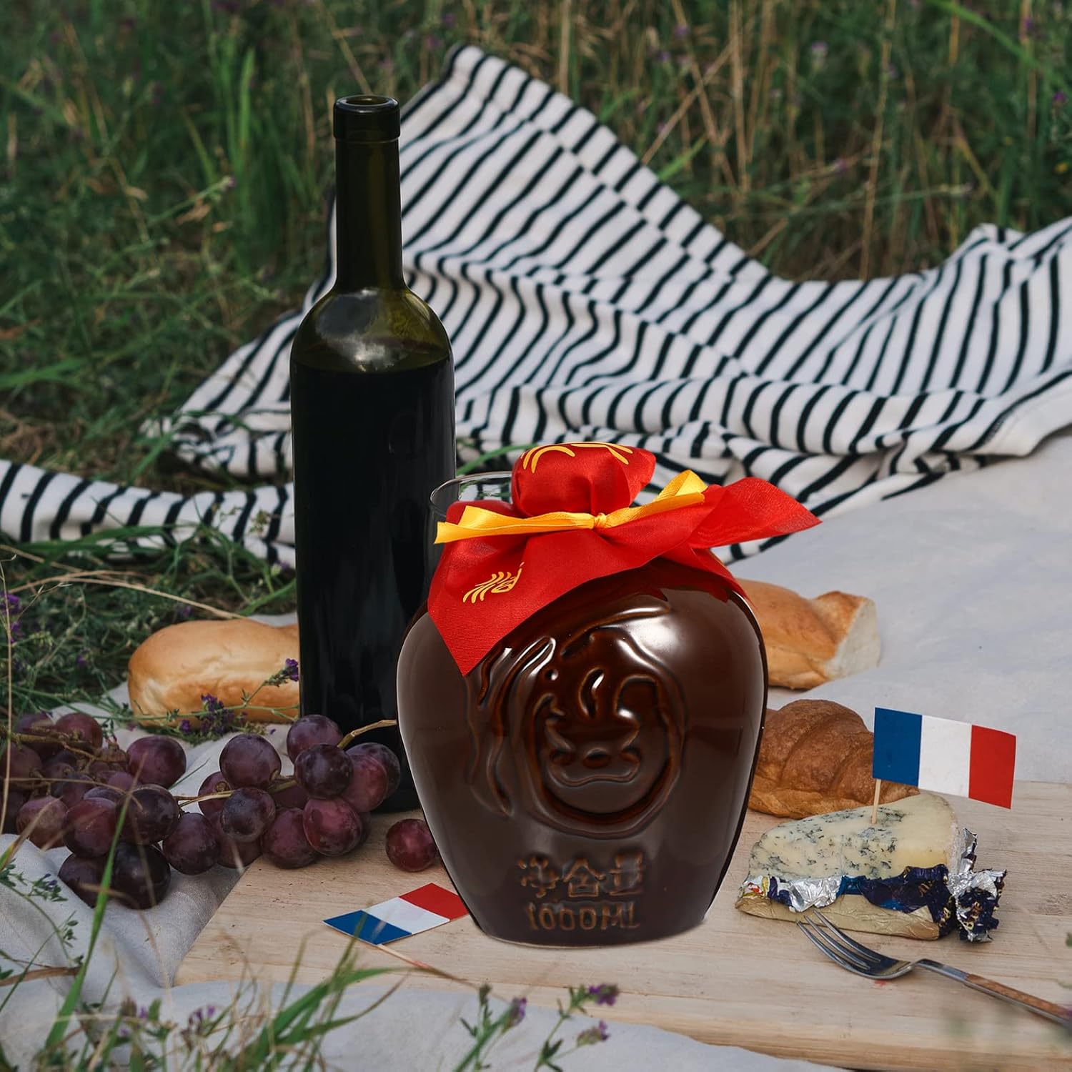 Ceramic Wine Bottle 1000ml Brown Vintage Style Sealed Jar