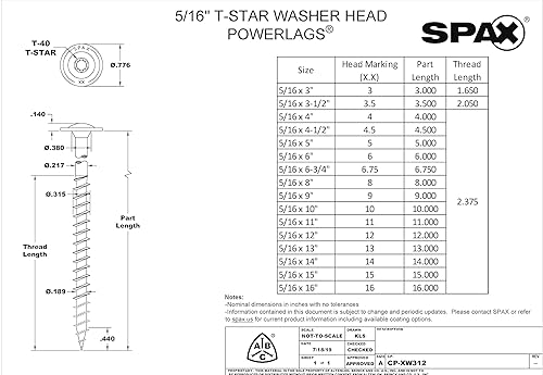 Miniatura 104 de SPAX Tornillos de retraso de madera estructural Powerlags Torx T-Star (250 EA) con cabezal de arandela exterior de 5/16 x 3 pulgadas (250 EA)